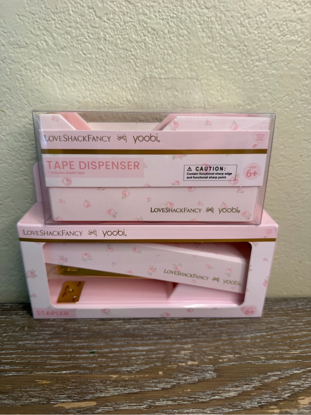 LoveShackFancy Yoobi Pink Stapler & Pink Tape Dispenser Set